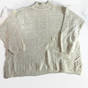 ABSOLUTELY COTTON Sweater Womens Large Mock Neck Ivory Knit Heart Vintage NWOT